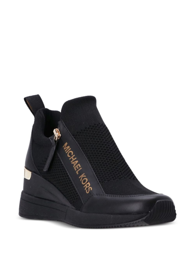 Michael Michael Kors Womens Black Willis Metallic Wedge Knitted Low-top Trainers In Schwarz