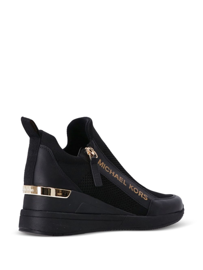 Michael Michael Kors Womens Black Willis Metallic Wedge Knitted Low-top Trainers In Schwarz
