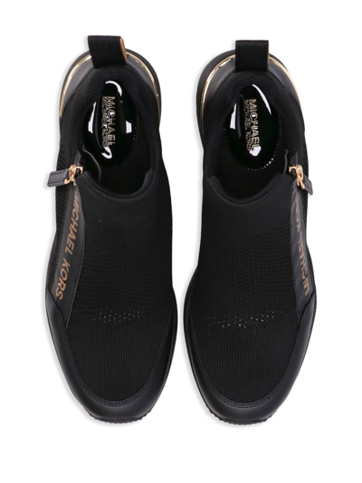 Michael Michael Kors Womens Black Willis Metallic Wedge Knitted Low-top Trainers In Schwarz
