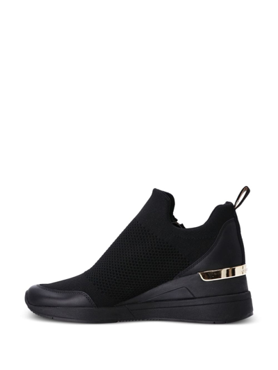 Michael Michael Kors Womens Black Willis Metallic Wedge Knitted Low-top Trainers In Schwarz