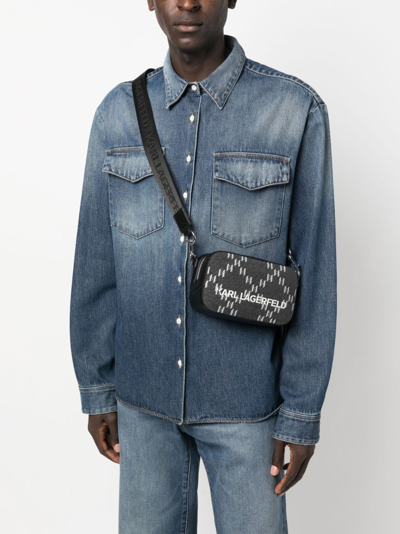 Shop Karl Lagerfeld Logo-plaque Camera Bag In Grey