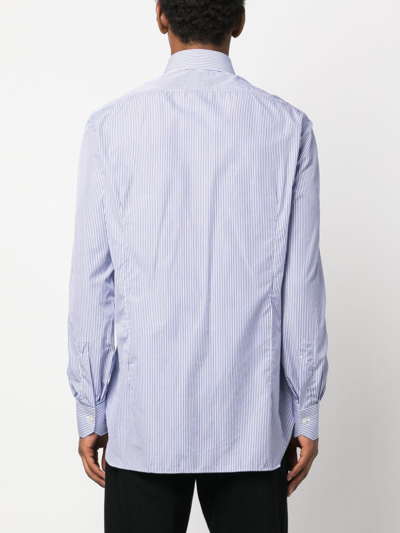 Shop Kiton Striped Cotton Shirt In Blau