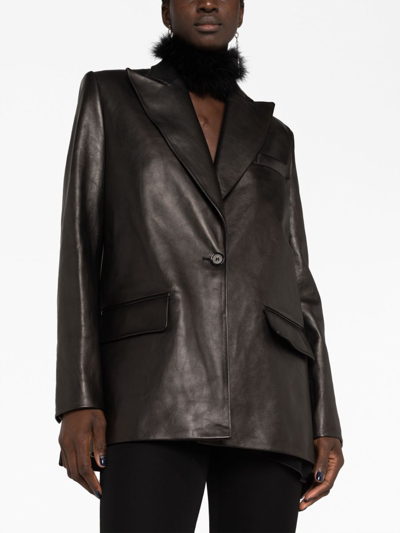 Shop Magda Butrym Single-breasted Leather Blazer In Black