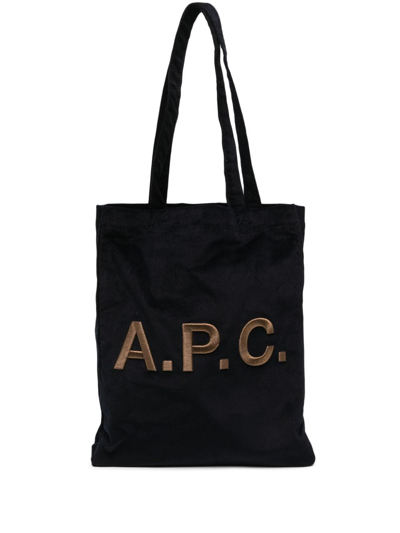 Shop Apc Logo-embroidered Corduroy Tote Bag In Schwarz