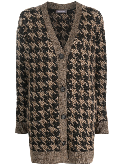 Shop Lorena Antoniazzi Houndstooth-pattern Knitted Cardigan In Nude