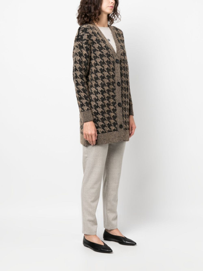Lorena Antoniazzi Houndstooth-pattern Knitted Cardigan In Nude