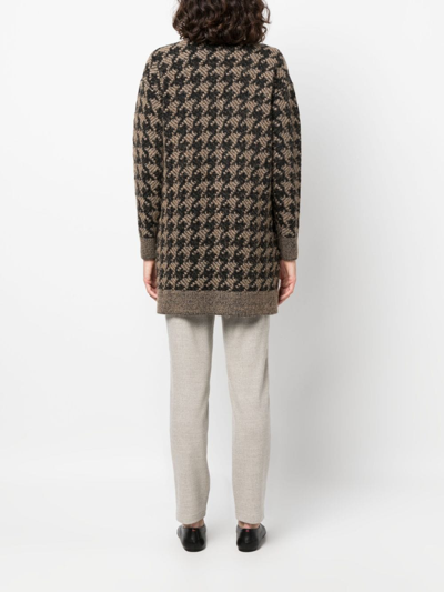 Lorena Antoniazzi Houndstooth-pattern Knitted Cardigan In Nude
