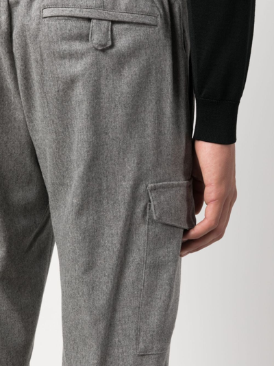 Shop Pt Torino Cargo-pocket Mélange Tapered Trousers In Grau