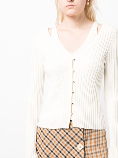Shop B+ab Ribbed-knit V-neck Cardigan In Weiss