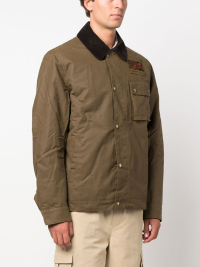 Barbour Logo-patch Cotton Shirt Jacket In Brown