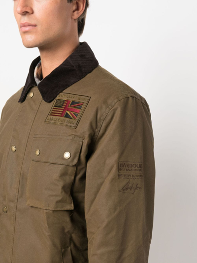 Barbour Logo-patch Cotton Shirt Jacket In Brown