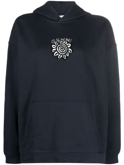 Shop Ganni Isoli Flower Organic Cotton Hoodie In Blau