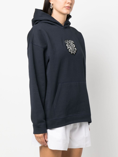 Shop Ganni Isoli Flower Organic Cotton Hoodie In Blau