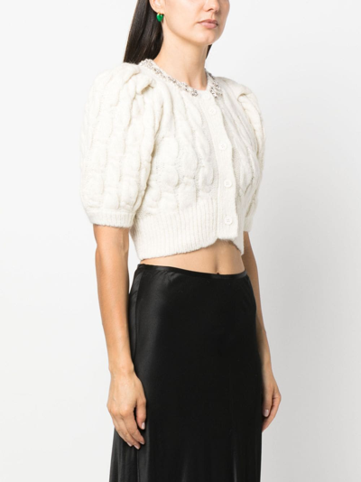 Shop Simone Rocha Cable-knit Cropped Cardigan In Nude