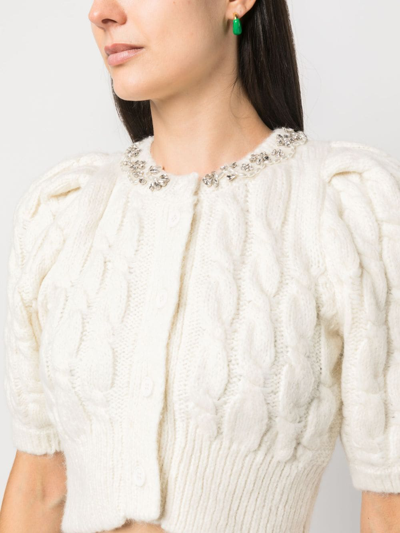 Shop Simone Rocha Cable-knit Cropped Cardigan In Nude