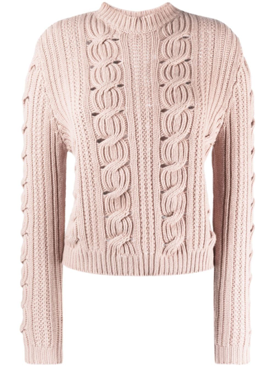 Shop Lorena Antoniazzi Cable-knit Long-sleeved Jumper In Rosa