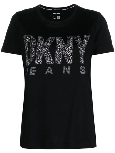 Shop Dkny Stud-embellished Short-sleeve T-shirt In Schwarz