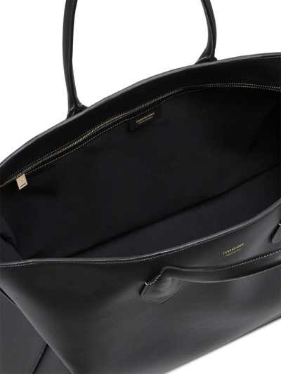 Ferragamo Monogram Structured Leather Tote Bag In Black
