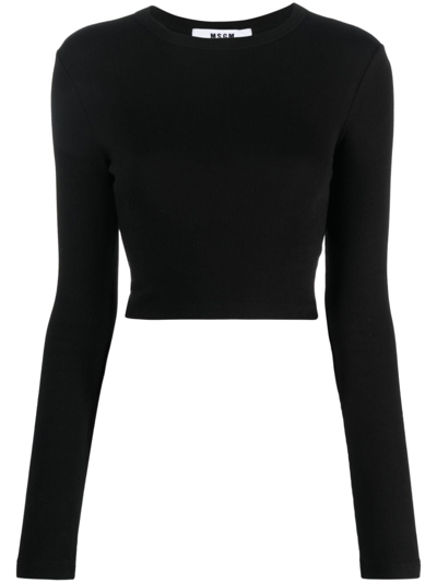 Shop Msgm Cut-out Cropped Cotton T-shirt In Schwarz