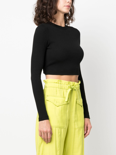 Shop Msgm Cut-out Cropped Cotton T-shirt In Schwarz