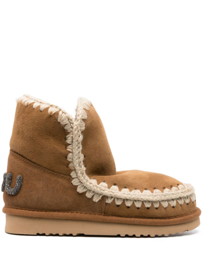 Shop Mou Logo-patch Whipstitch-detail Boots In Brown