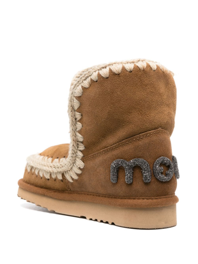 Shop Mou Logo-patch Whipstitch-detail Boots In Brown