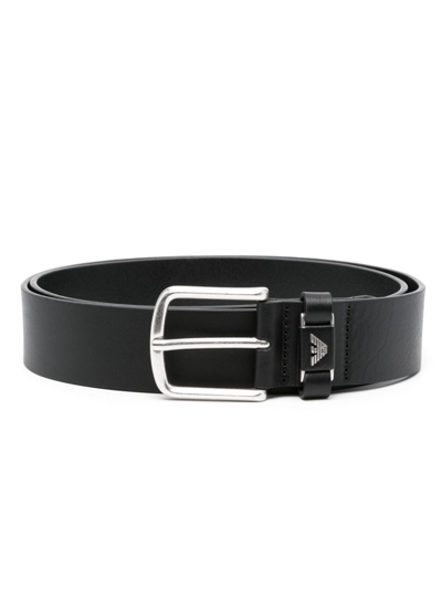 Shop Emporio Armani Logo-buckle Leather Belt In Schwarz