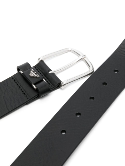 Shop Emporio Armani Logo-buckle Leather Belt In Schwarz