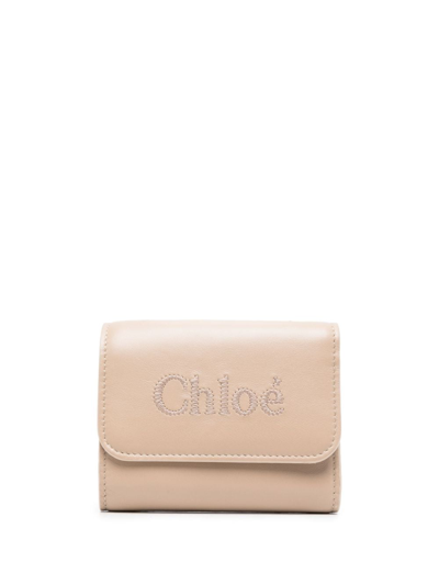 Shop Chloé Small Sense Leather Wallet In Nude