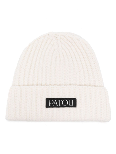 Shop Patou Logo-patch Ribbed Beanie In Weiss