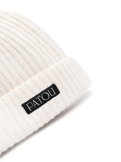 Shop Patou Logo-patch Ribbed Beanie In Weiss