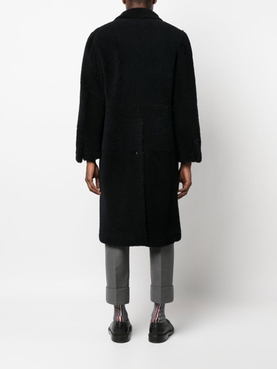 Shop Thom Browne Shearling Double-breasted Button Coat In Blue