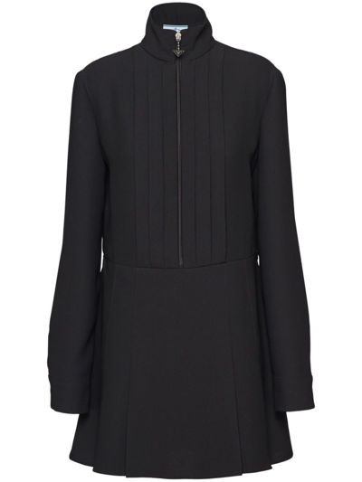 Shop Prada Triangle-logo Pleated Minidress In Black