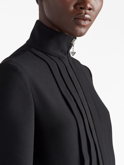 Shop Prada Triangle-logo Pleated Minidress In Black
