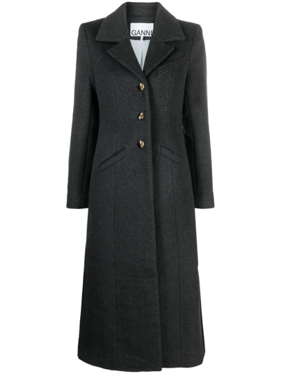 Shop Ganni Single-breasted Wool Blend Midi Coat In Grau