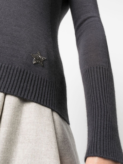 Lorena Antoniazzi Crystal-embellished Star-logo Jumper In Grau