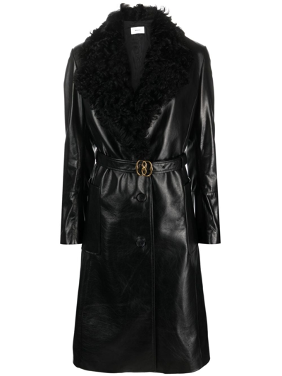 Shop Bally Shearling-collar Leather Trench-coat In Black