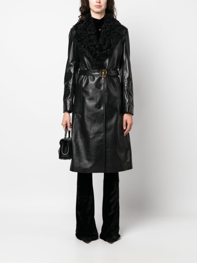 Shop Bally Shearling-collar Leather Trench-coat In Black