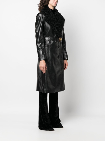 Shop Bally Shearling-collar Leather Trench-coat In Black