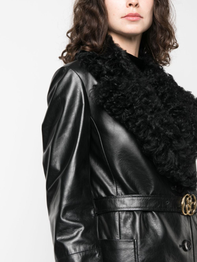 Bally Shearling-collar Leather Trench-coat In Black
