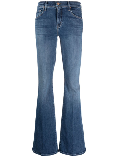 Shop Mother The Down Low Weekender Heel Bootcut Jeans In Blue