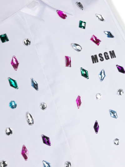 Shop Msgm Logo-print Crystal-embellished Shirt In Weiss