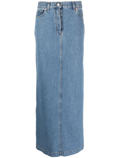 Shop Magda Butrym Maxi Denim Skirt In Blue