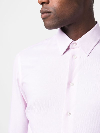 Shop Emporio Armani Textured Long-sleeve Cotton Shirt In Rosa