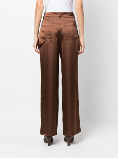 Shop Blanca Vita Straight-leg Satin Trousers In Braun