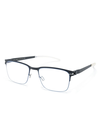 Shop Mykita Rectangle-frame Metal Glasses In Blue