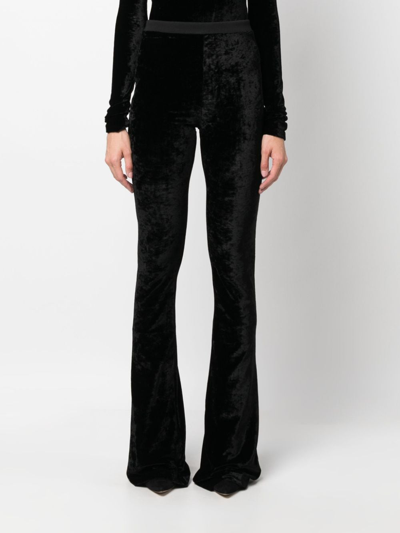 Shop Bally Elasticated Velvet Bootcut Trousers In Black