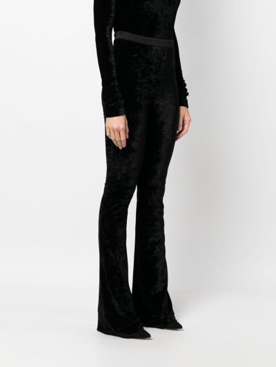 Shop Bally Elasticated Velvet Bootcut Trousers In Black