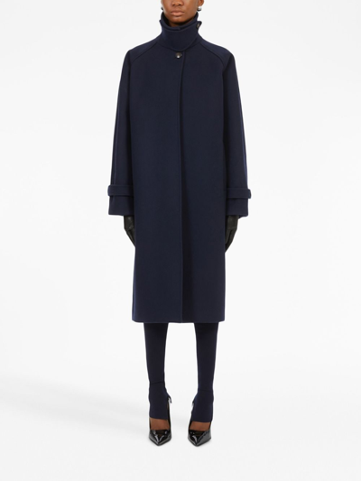 Ferragamo Blue Oversized Wool Single-breasted Coat In Blau