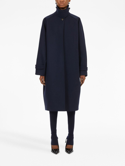 Ferragamo Blue Oversized Wool Single-breasted Coat In Blau